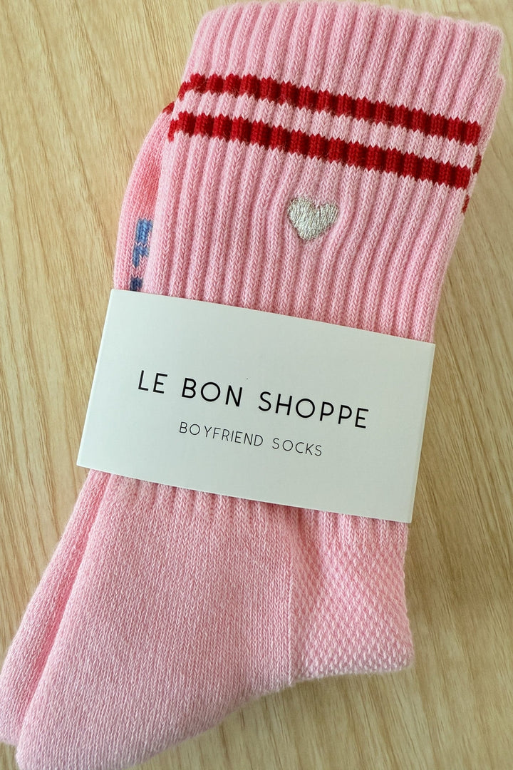 Embroidered Boyfriend Socks - Amour Pink & Heart - Frontiers Woman