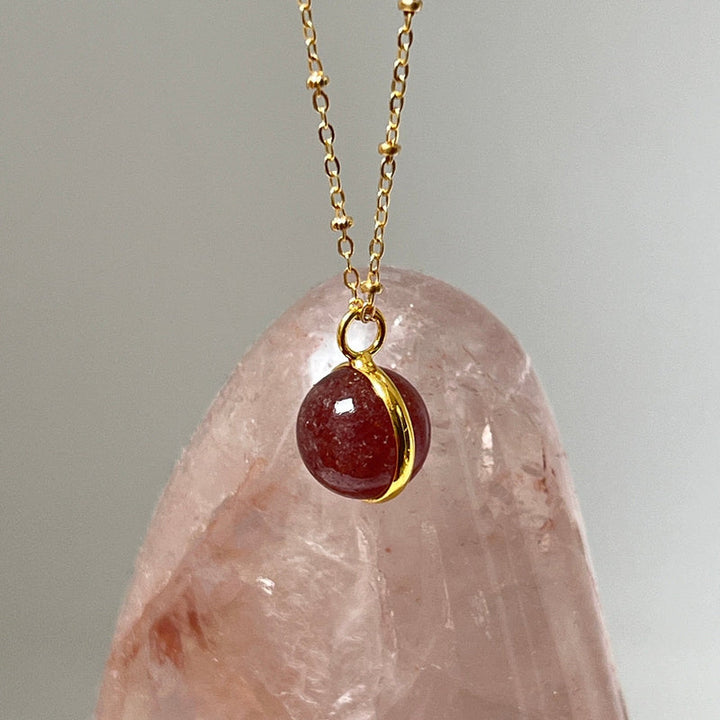 Magic Strawberry Quartz Ball Pendant Necklace