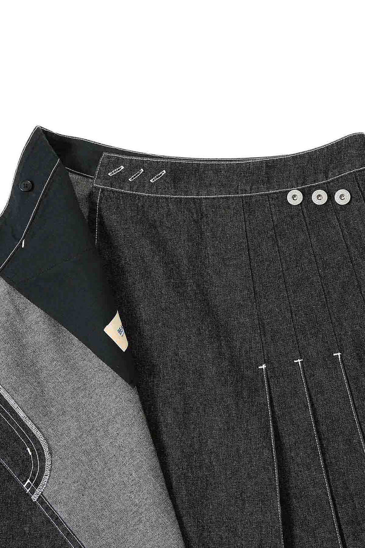 Wraped Pleated Skirt - Black Denim