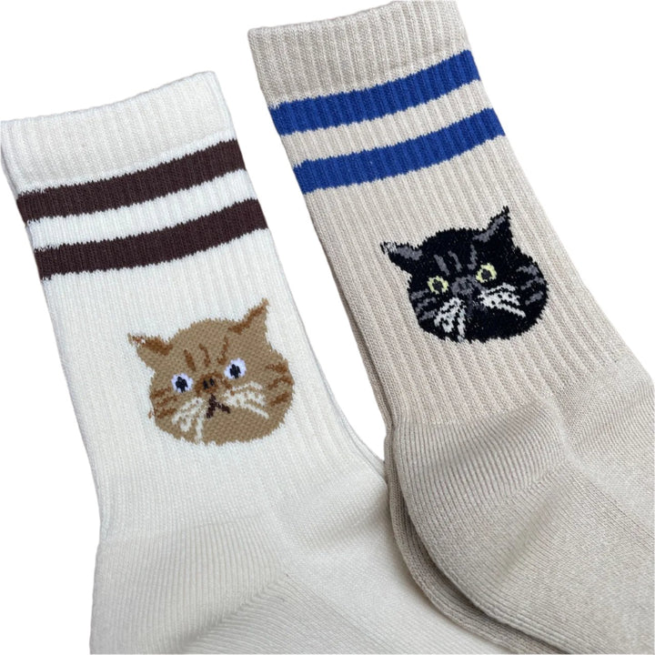 Cat Socks - Ivory & Brown