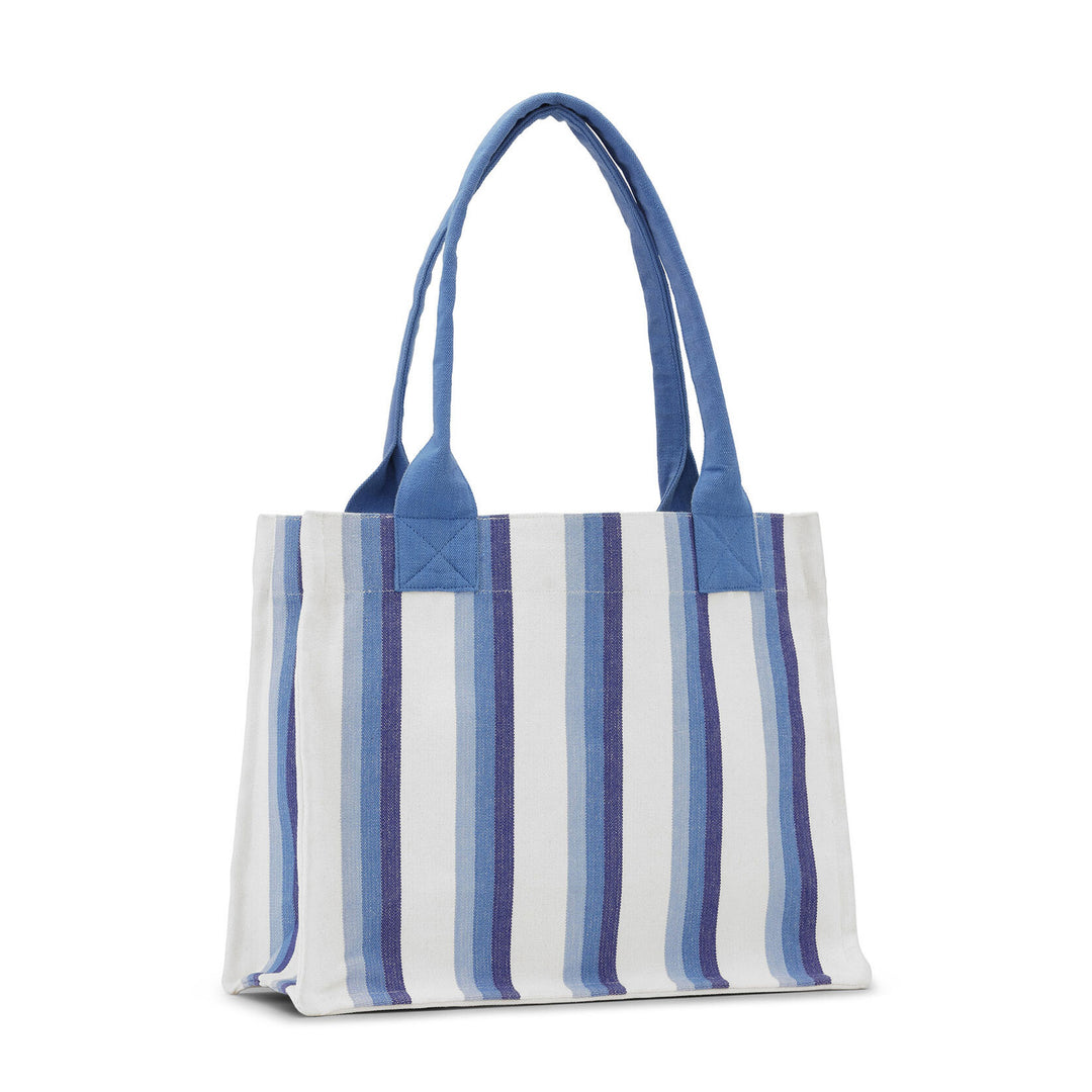 Large Striped Canvas Tote Bag - Dark Blue