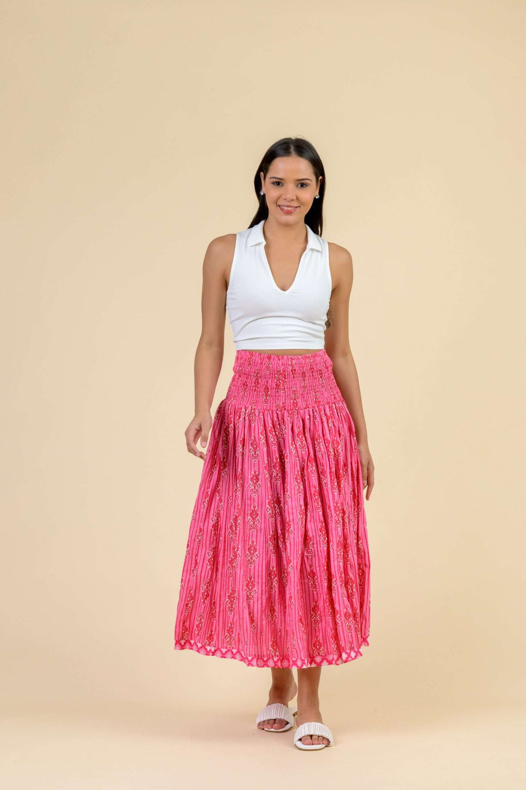 Arista Skirt - Pink Stripe Floral - Frontiers Woman