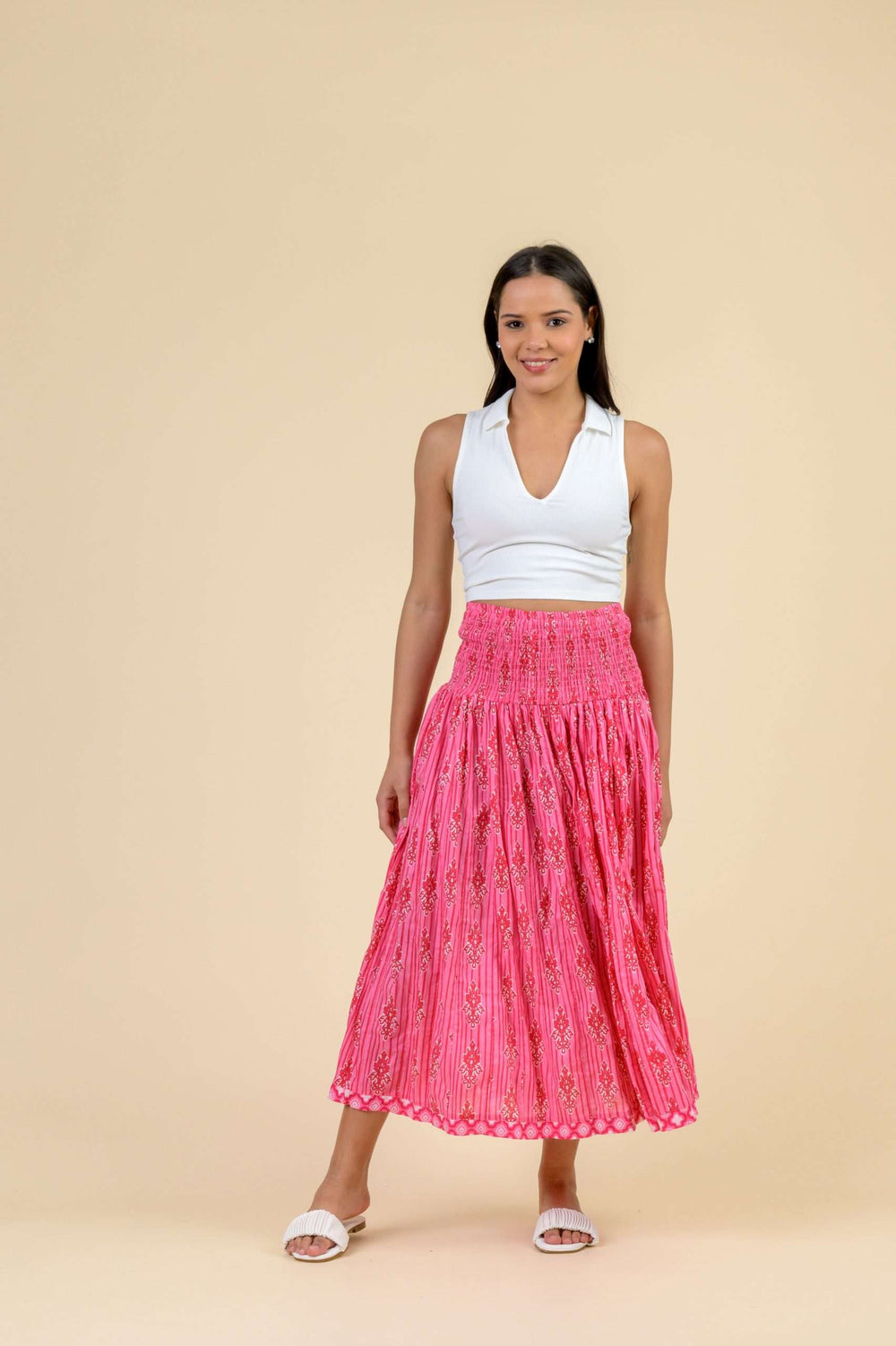 Arista Skirt - Pink Stripe Floral - Frontiers Woman
