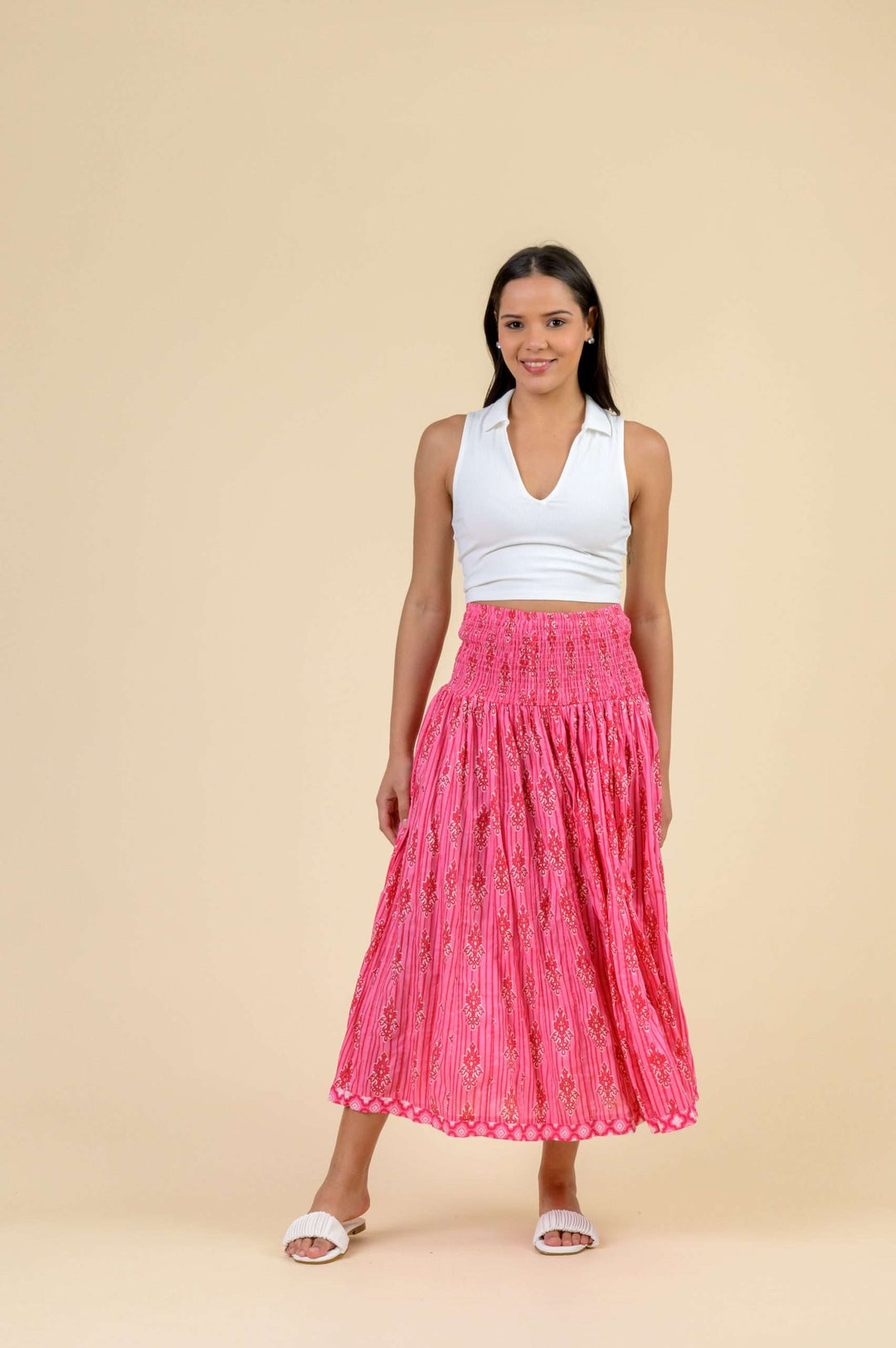 Arista Skirt - Pink Stripe Floral - Frontiers Woman