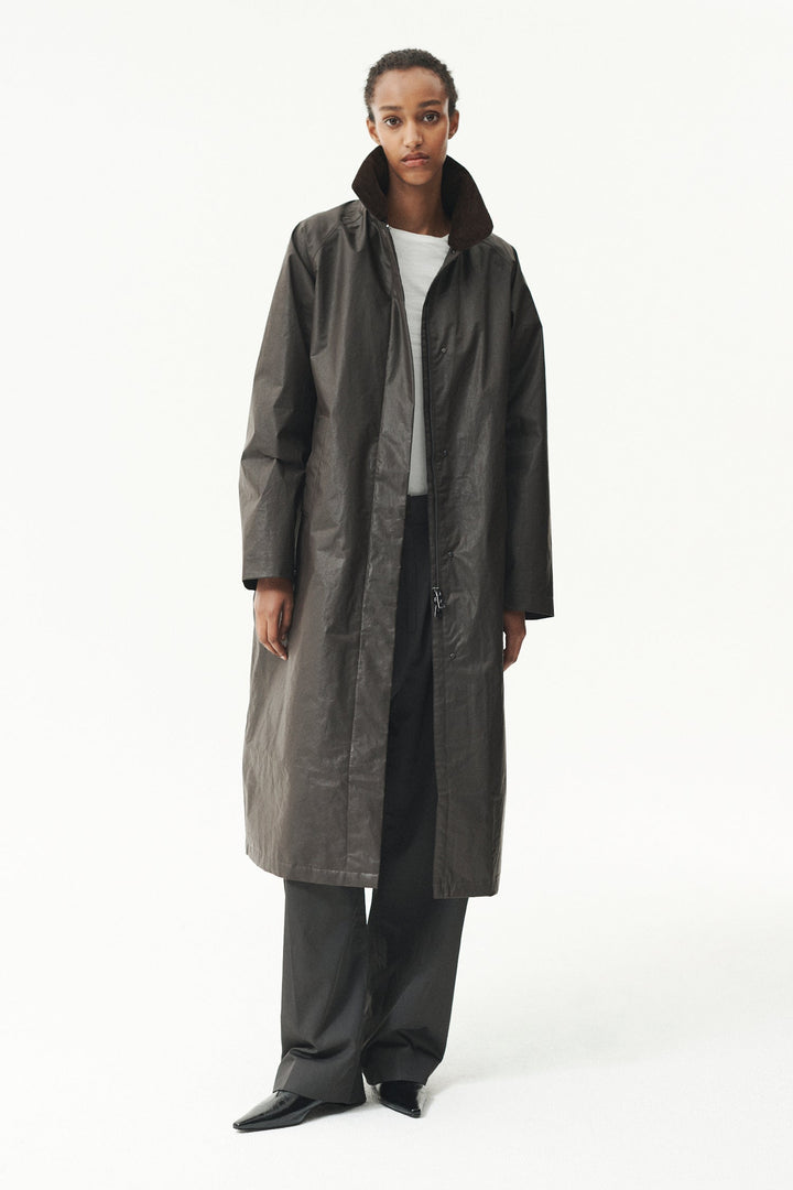 Long Waxed Coach Coat - Dark Brown