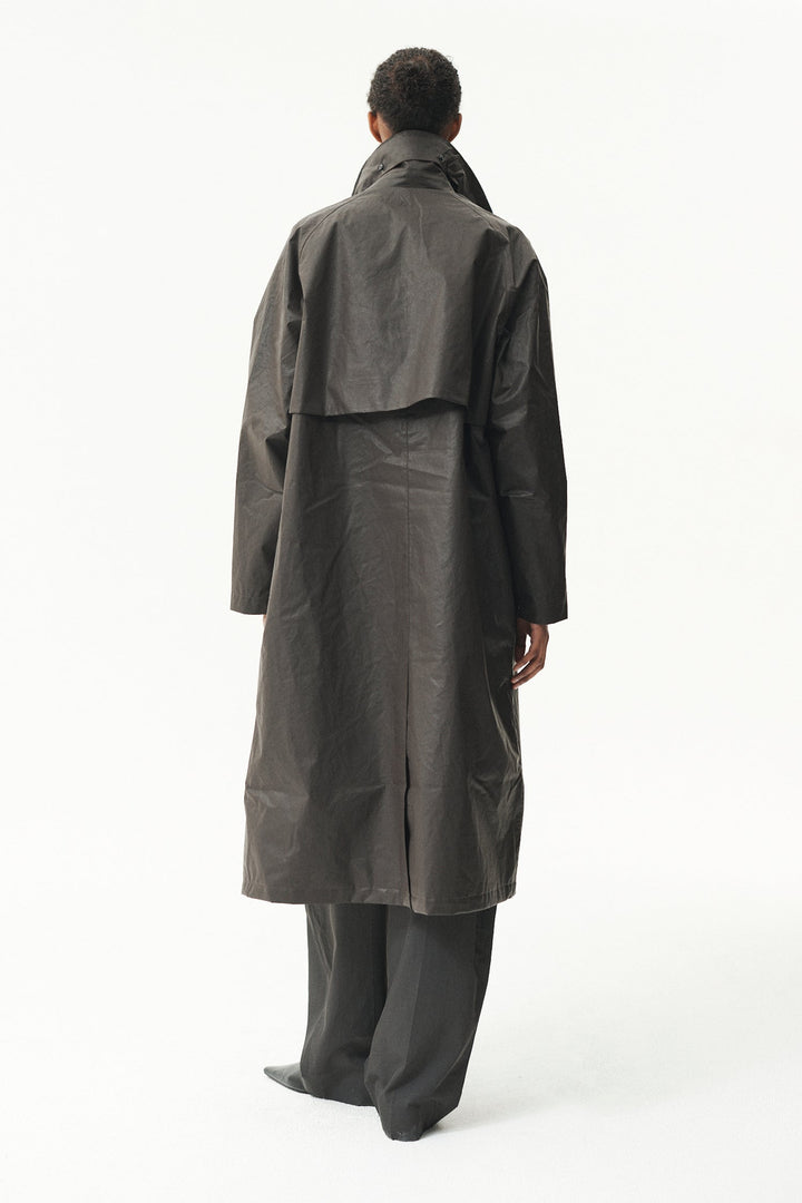 Long Waxed Coach Coat - Dark Brown