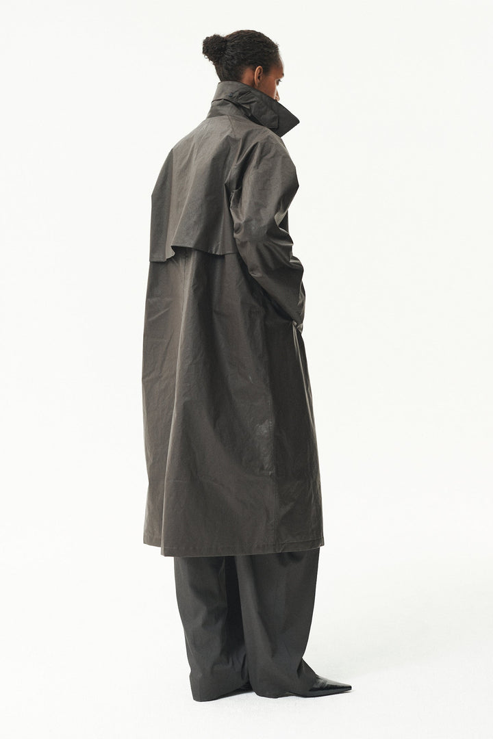 Long Waxed Coach Coat - Dark Brown