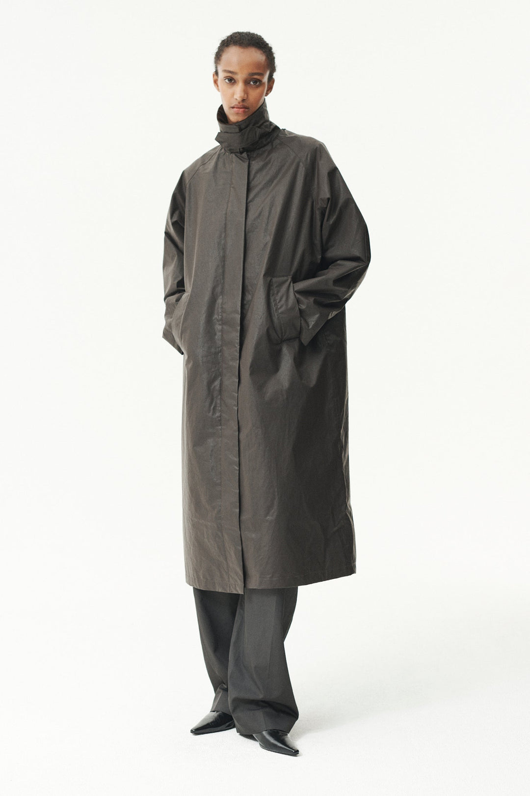 Long Waxed Coach Coat - Dark Brown