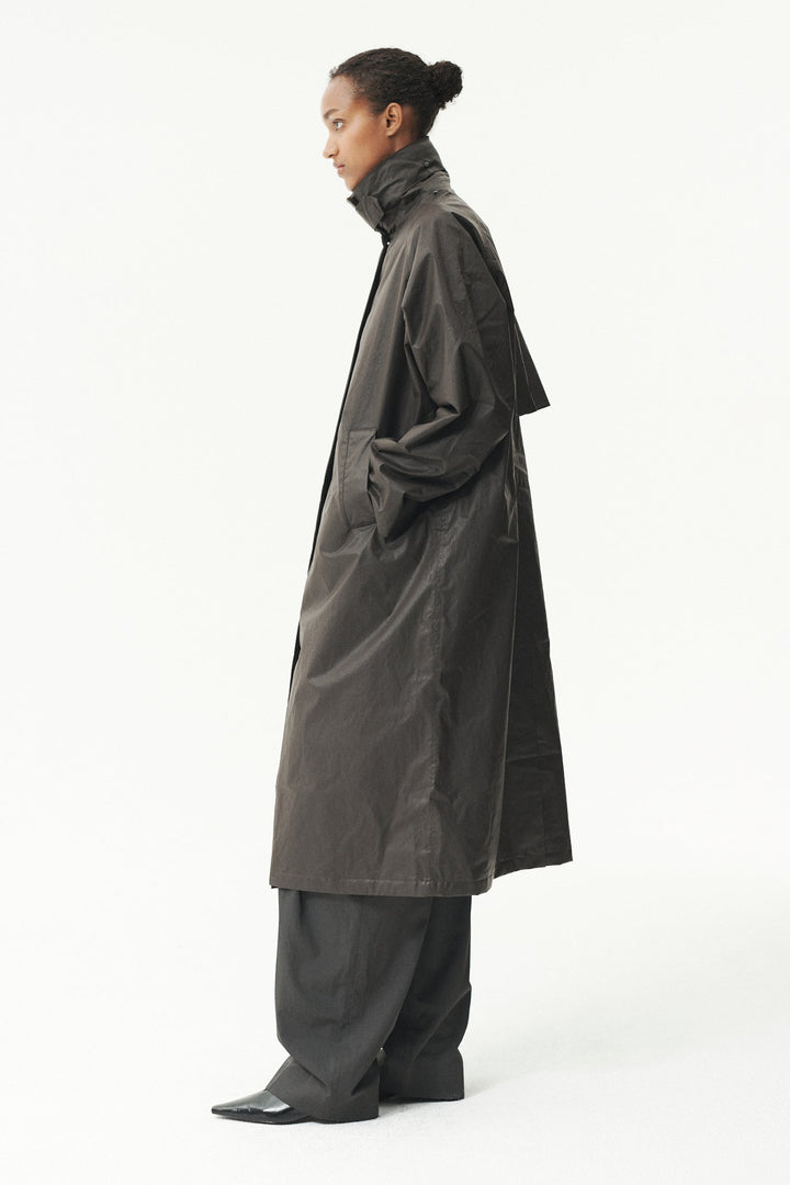 Long Waxed Coach Coat - Dark Brown