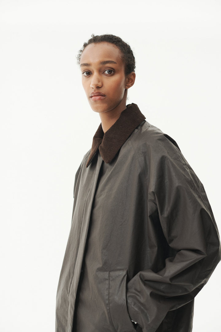 Long Waxed Coach Coat - Dark Brown