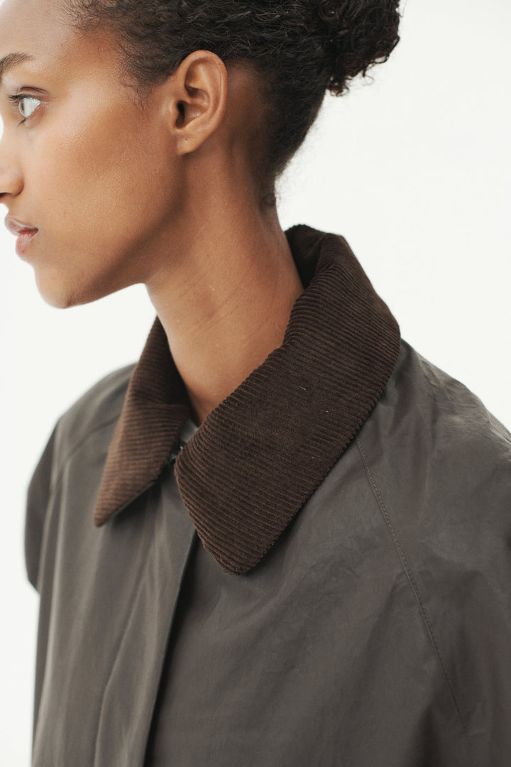 Long Waxed Coach Coat - Dark Brown