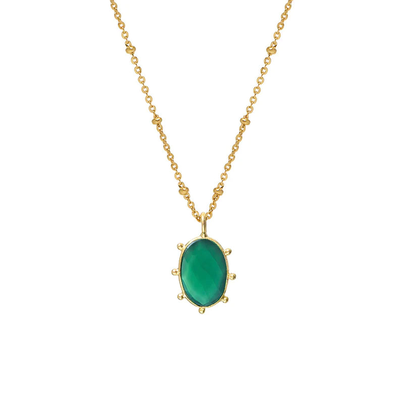 Astrid Green Onyx Pendant On Short Satellite Chain Necklace