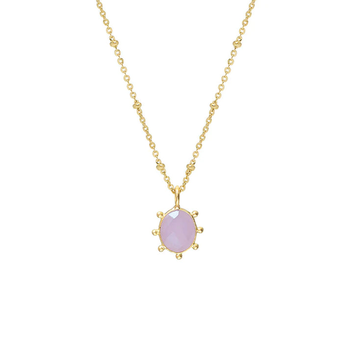 Astrid Pink Chalcedony Glass Pendant On Short Satellite Chain Necklace