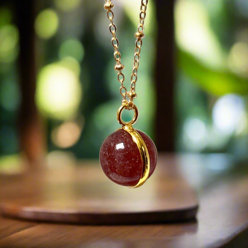 Magic Strawberry Quartz Ball Pendant Necklace