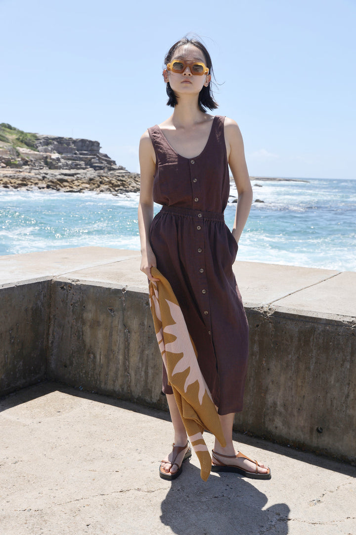 Basic Button Front Skirt - Chocolate