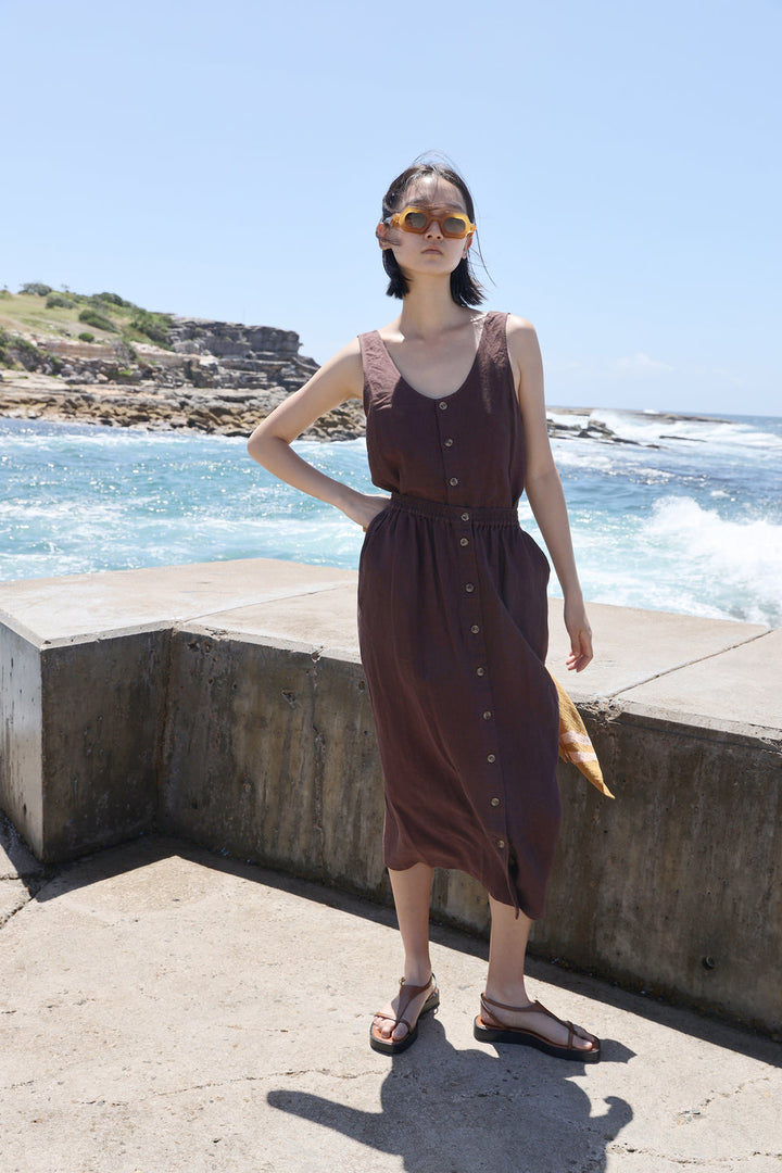 Basic Button Front Skirt - Chocolate