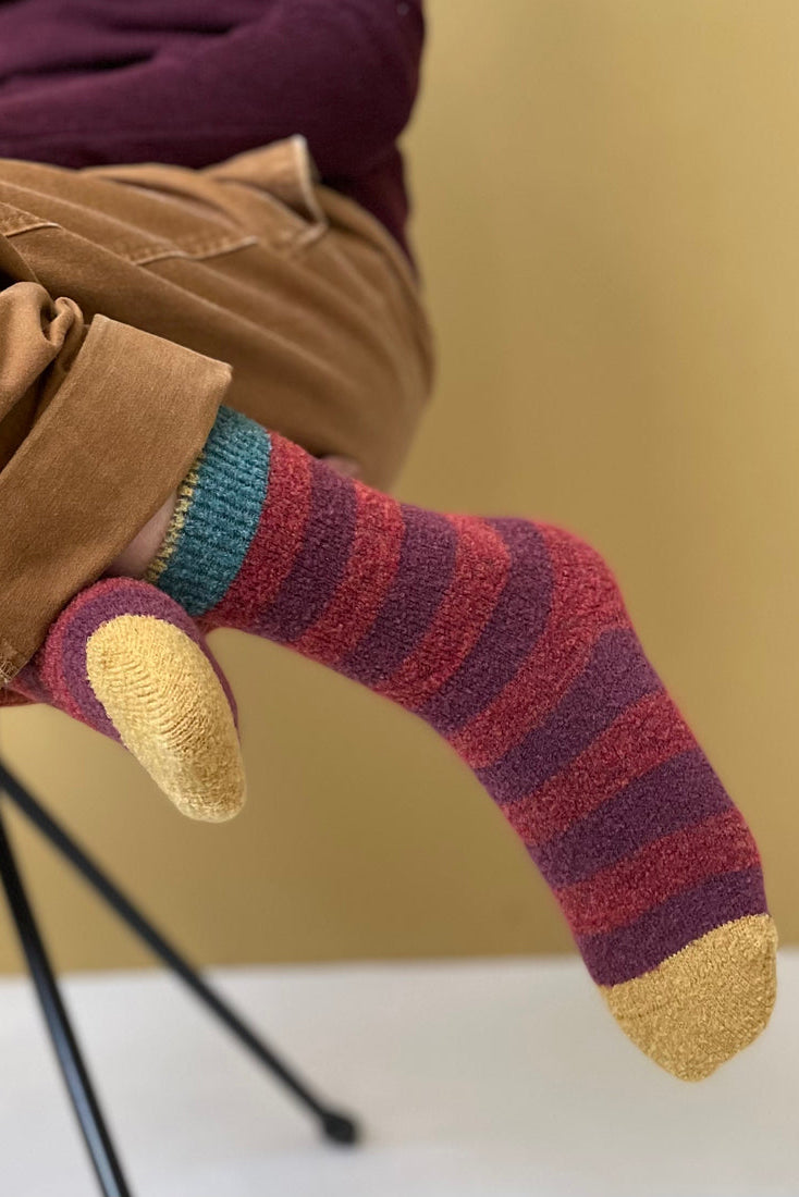 Stripe Wool Socks - Burgundy/Rust
