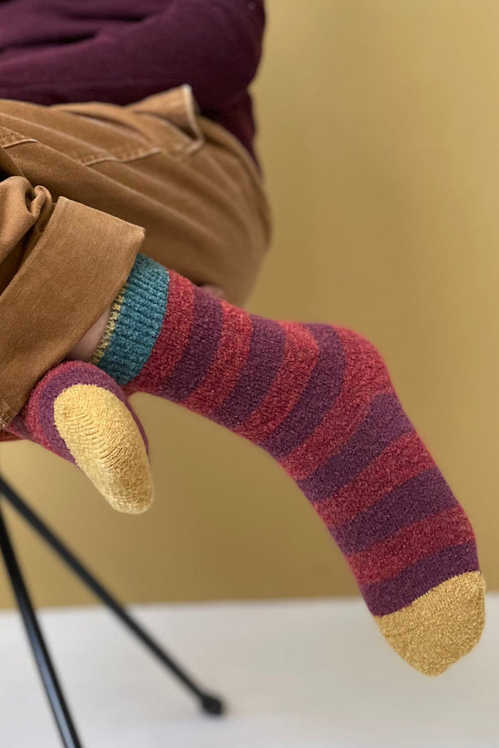 Stripe Wool Socks - Burgundy/Rust