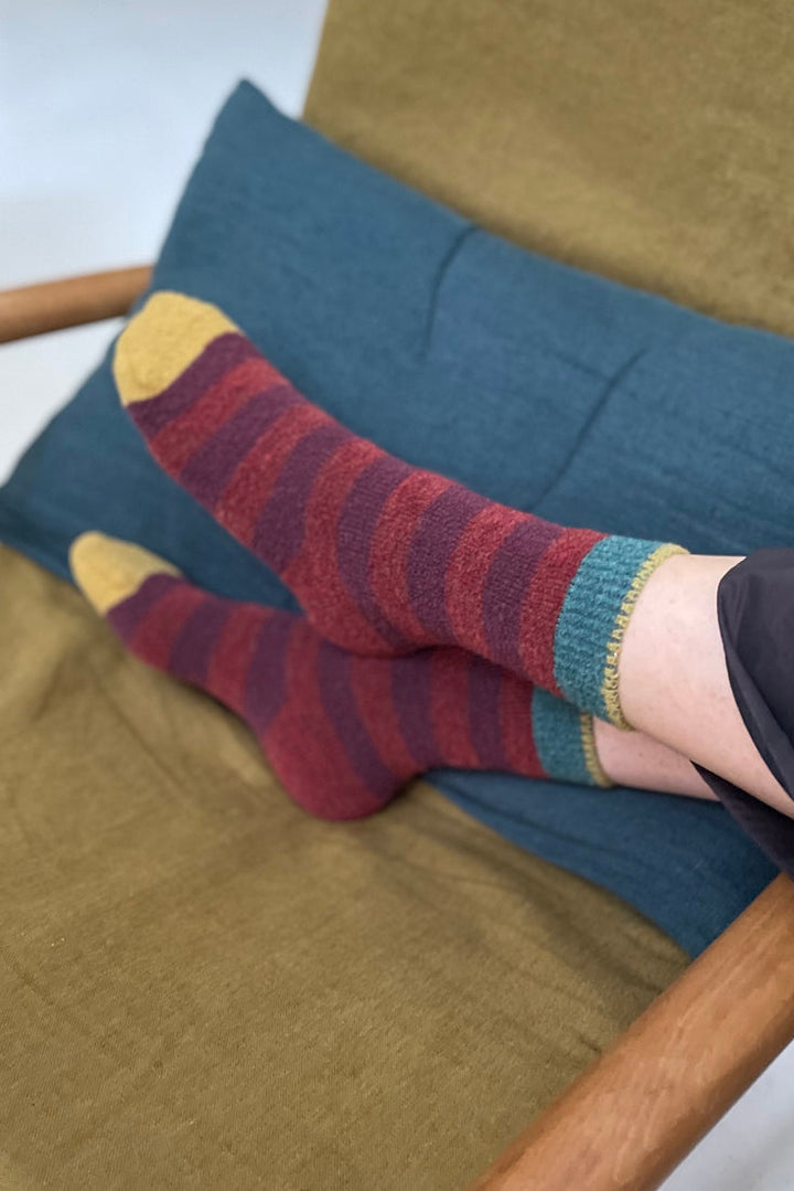 Stripe Wool Socks - Burgundy/Rust
