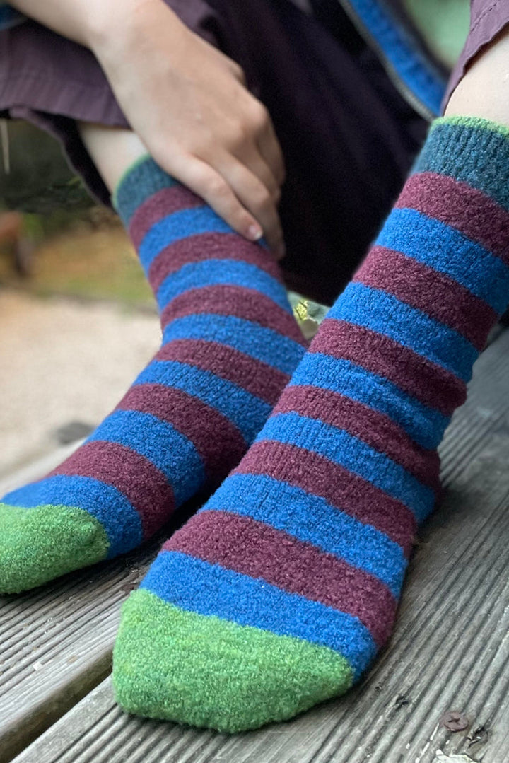 Stripe Wool Socks - Blue/Wine
