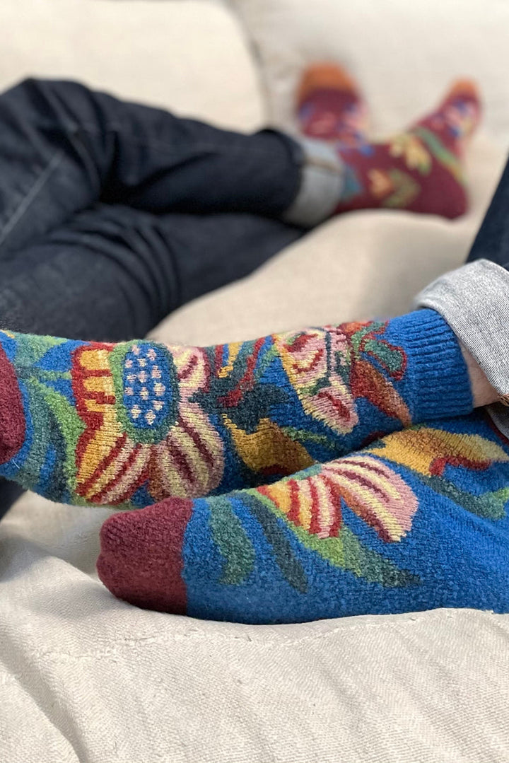 Flower Wool Socks - Blue/Porto