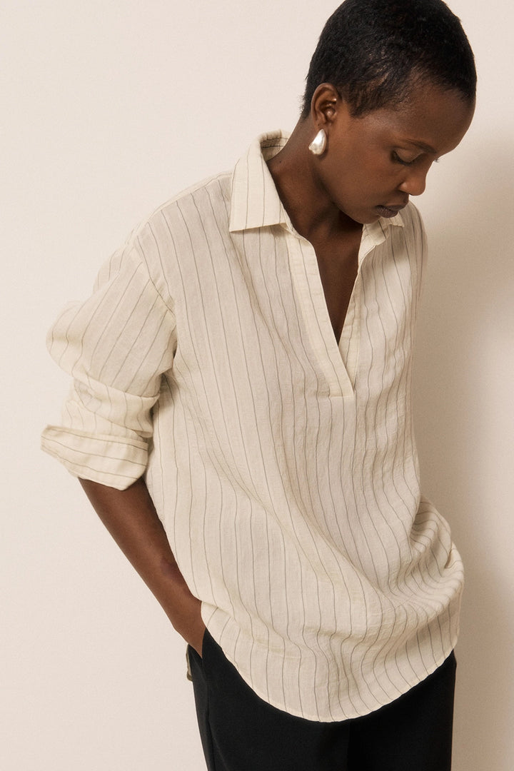Chorus Blouse - White/Black Striped Viscose