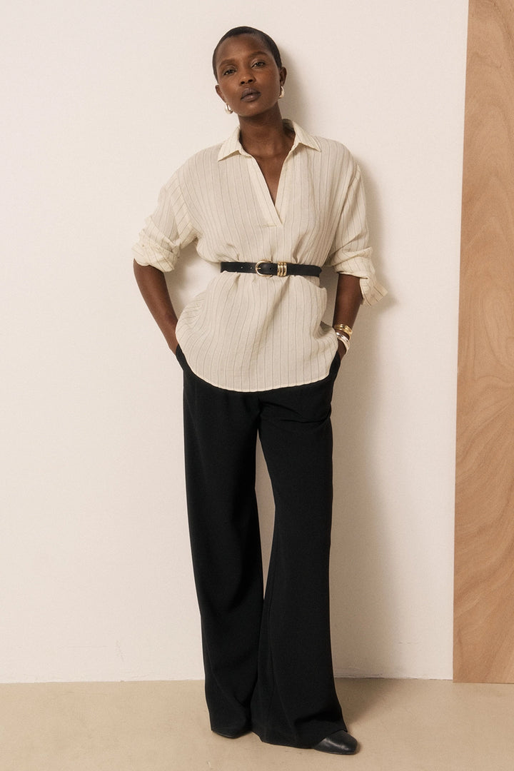 Chorus Blouse - White/Black Striped Viscose
