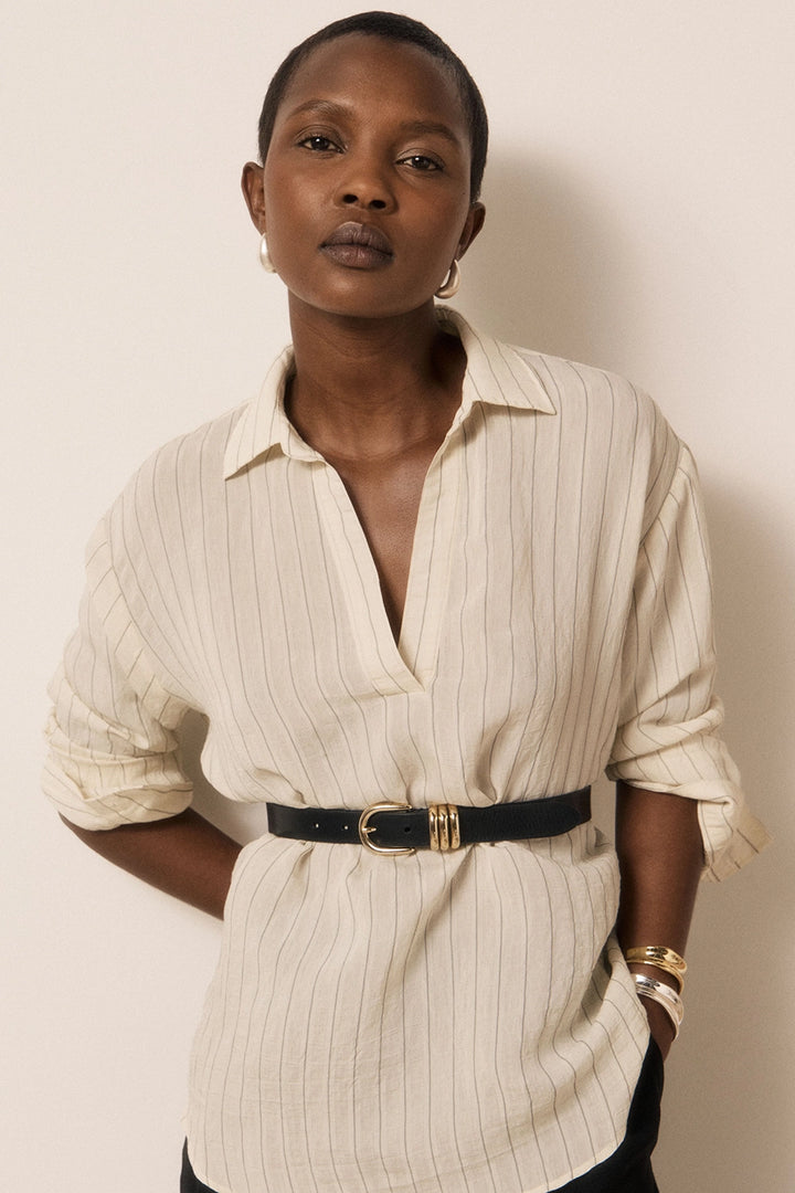 Chorus Blouse - White/Black Striped Viscose