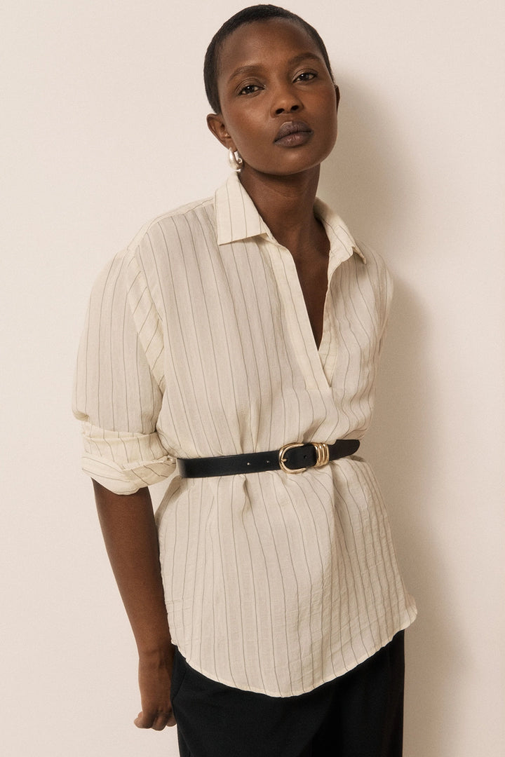 Chorus Blouse - White/Black Striped Viscose