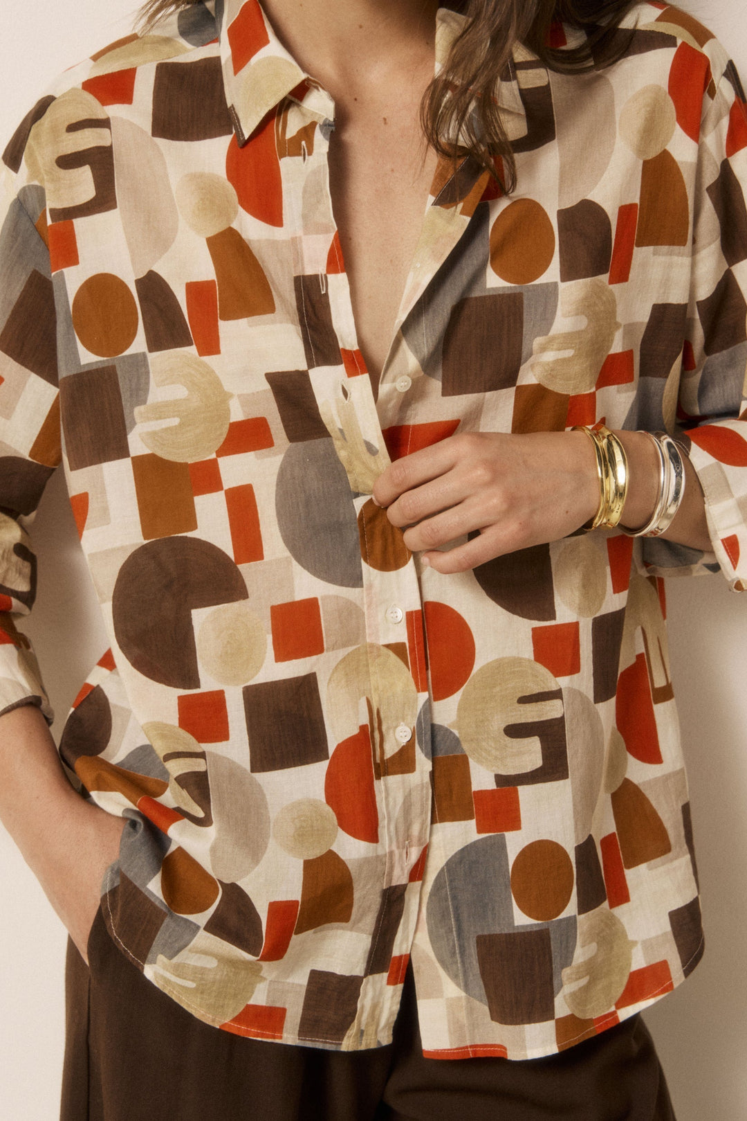 Cinema Shirt - Red/Brown Geometric