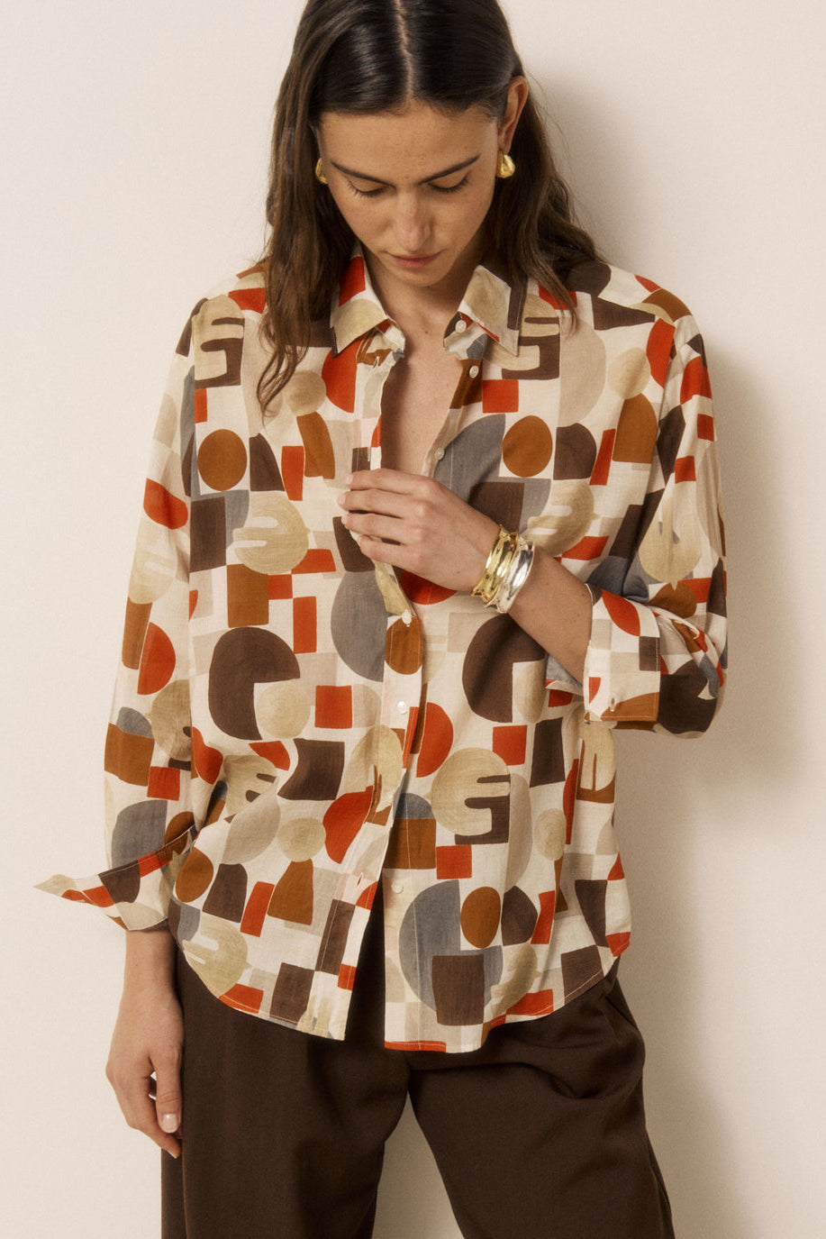 Cinema Shirt - Red/Brown Geometric