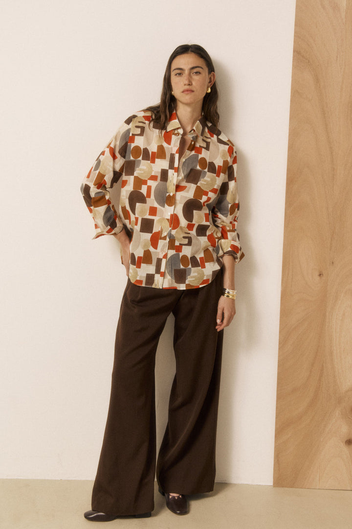 Cinema Shirt - Red/Brown Geometric