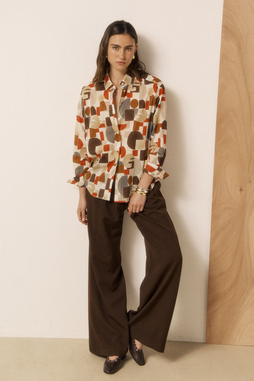 Cinema Shirt - Red/Brown Geometric