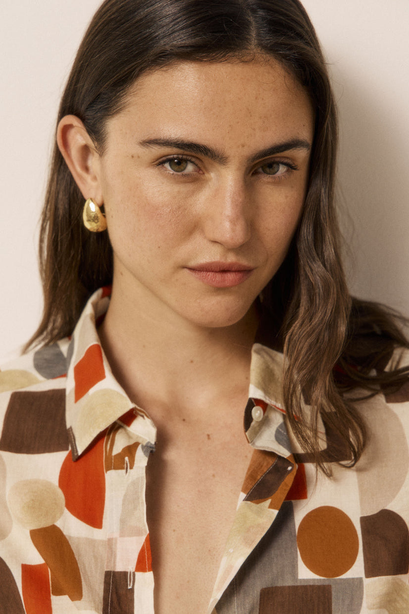 Cinema Shirt - Red/Brown Geometric