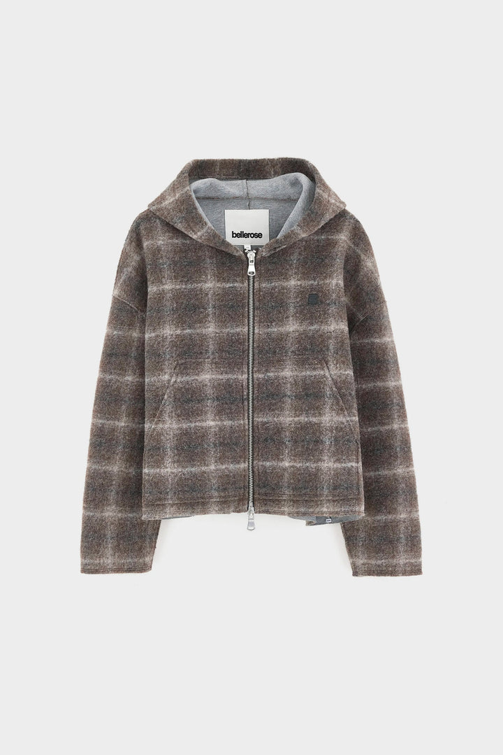 Flannel Hooded Check Sweatshirt - Grey/Brown