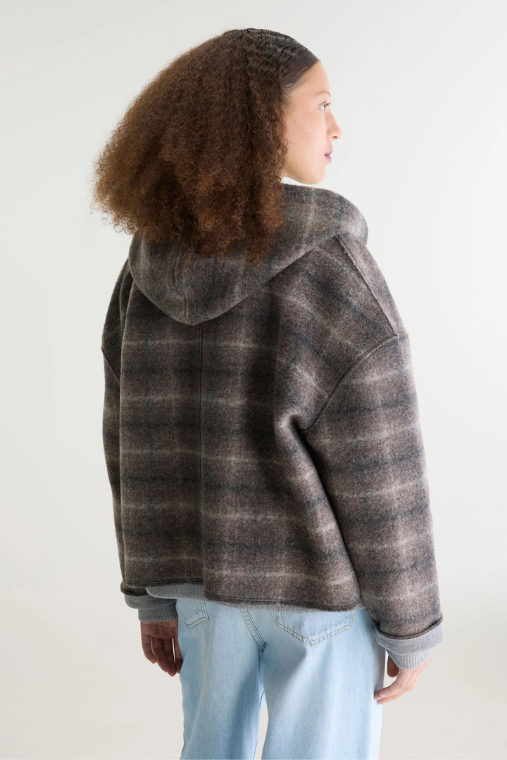 Flannel Hooded Check Sweatshirt - Grey/Brown
