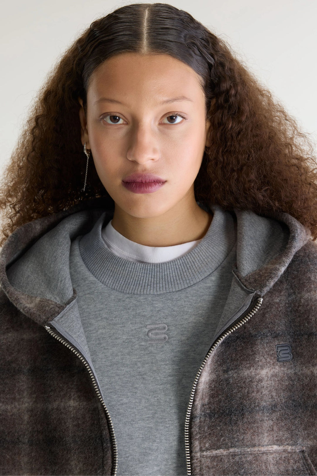 Flannel Hooded Check Sweatshirt - Grey/Brown