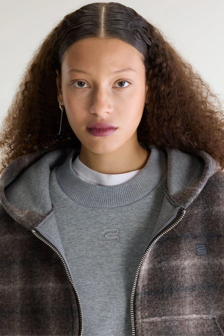 Flannel Hooded Check Sweatshirt - Grey/Brown