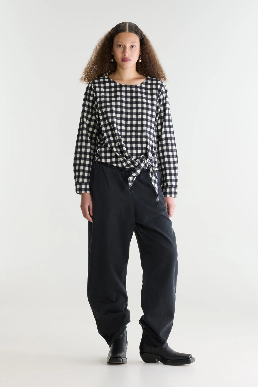 Kami Checked Blouse - Black & Ivory
