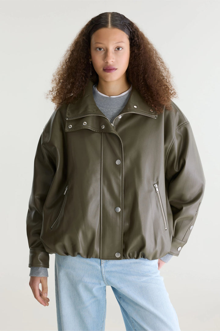 Jellis Faux-Leather Jacket - Dusty Olive
