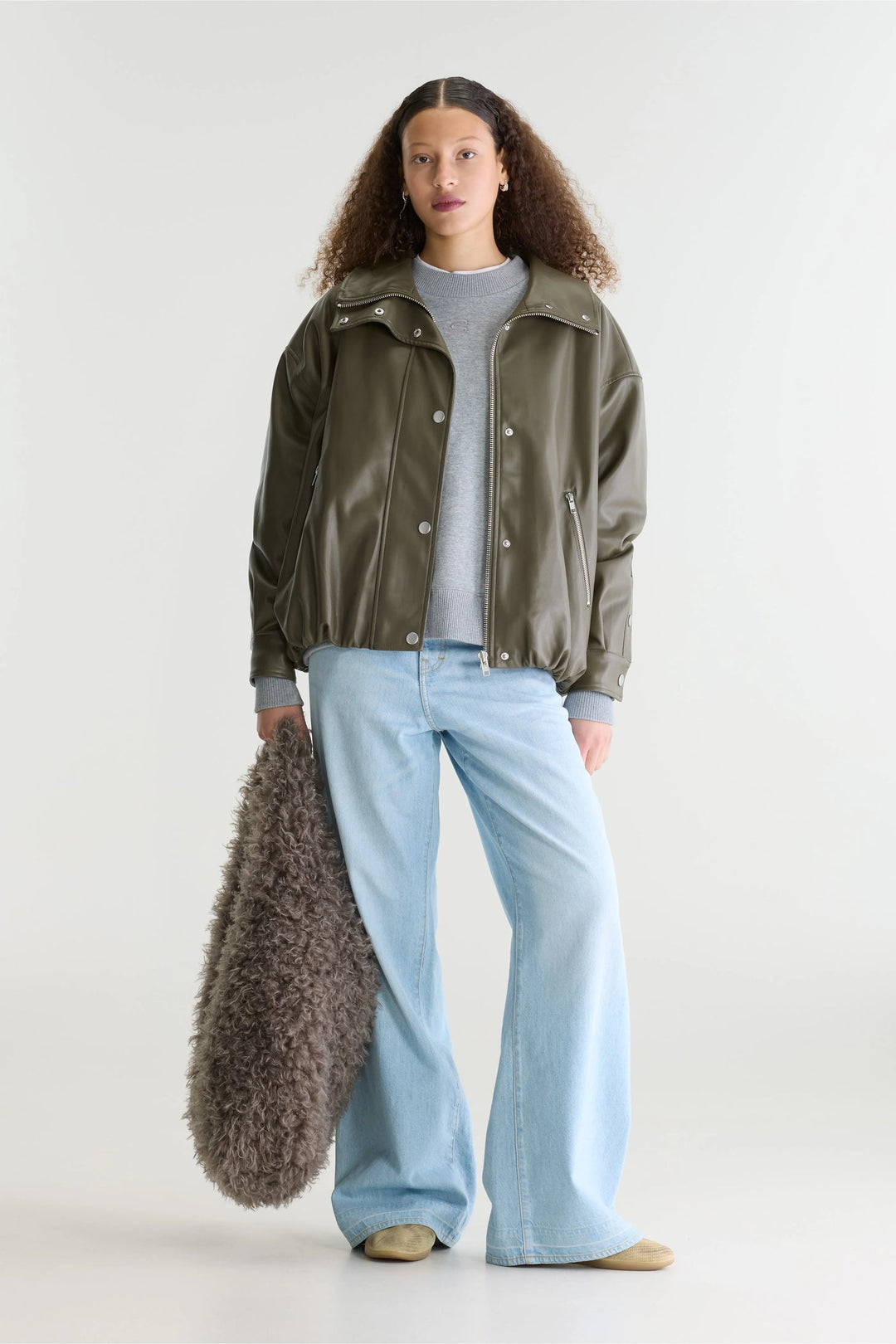 Jellis Faux-Leather Jacket - Dusty Olive