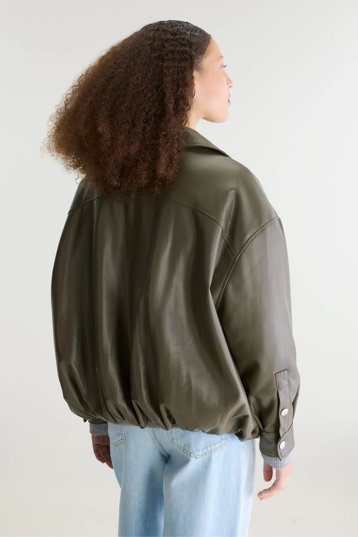 Jellis Faux-Leather Jacket - Dusty Olive