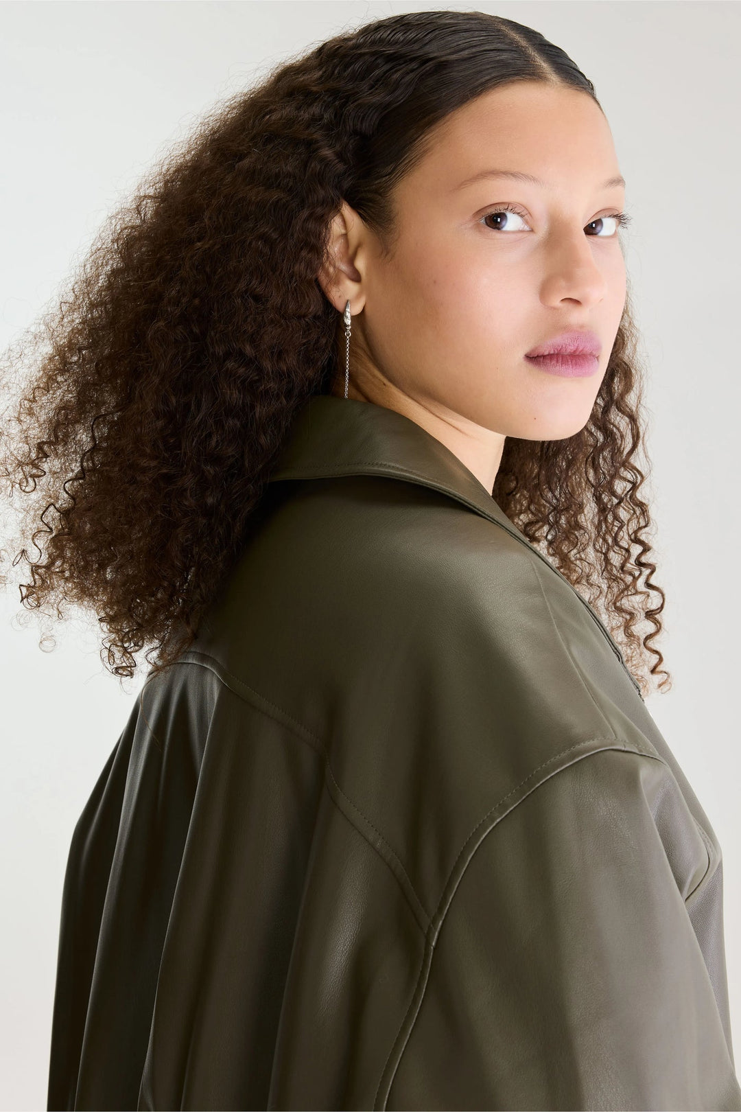 Jellis Faux-Leather Jacket - Dusty Olive