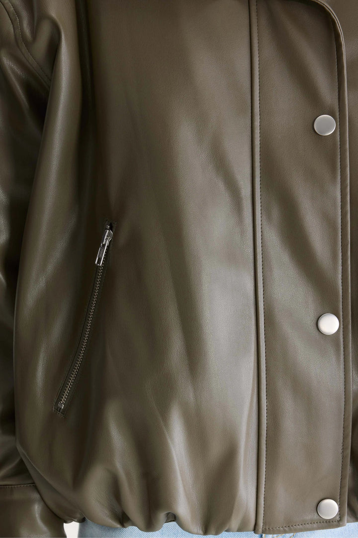 Jellis Faux-Leather Jacket - Dusty Olive