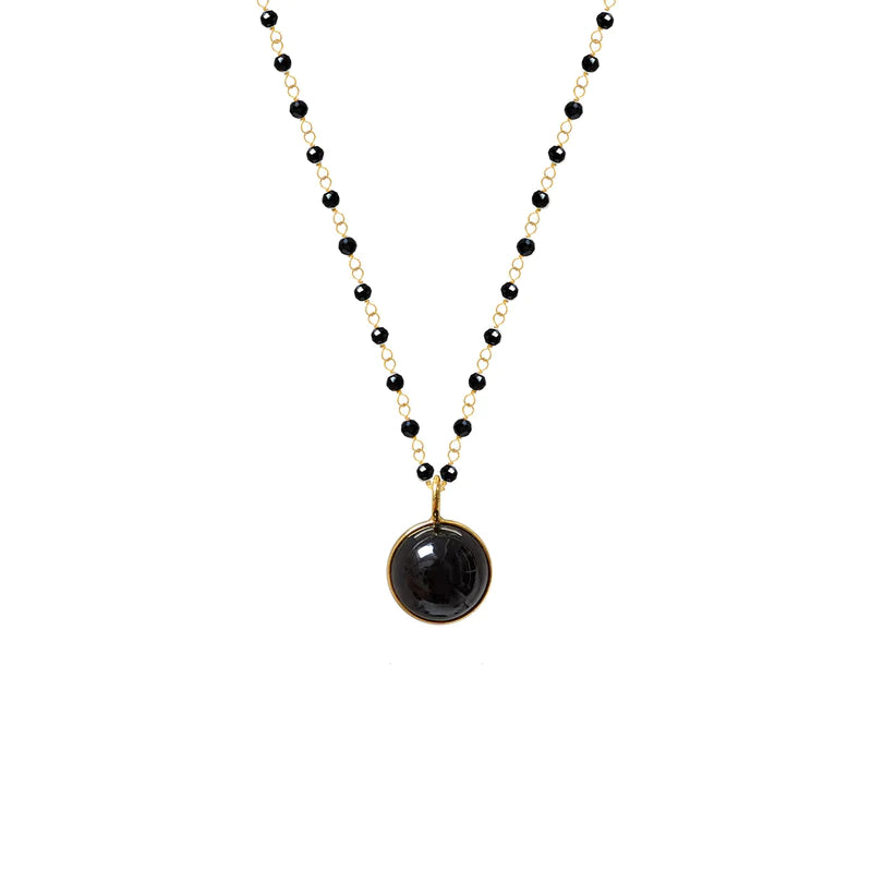 Black Onyx Ball Pendant On Black Onyx Rosary Chain Necklace