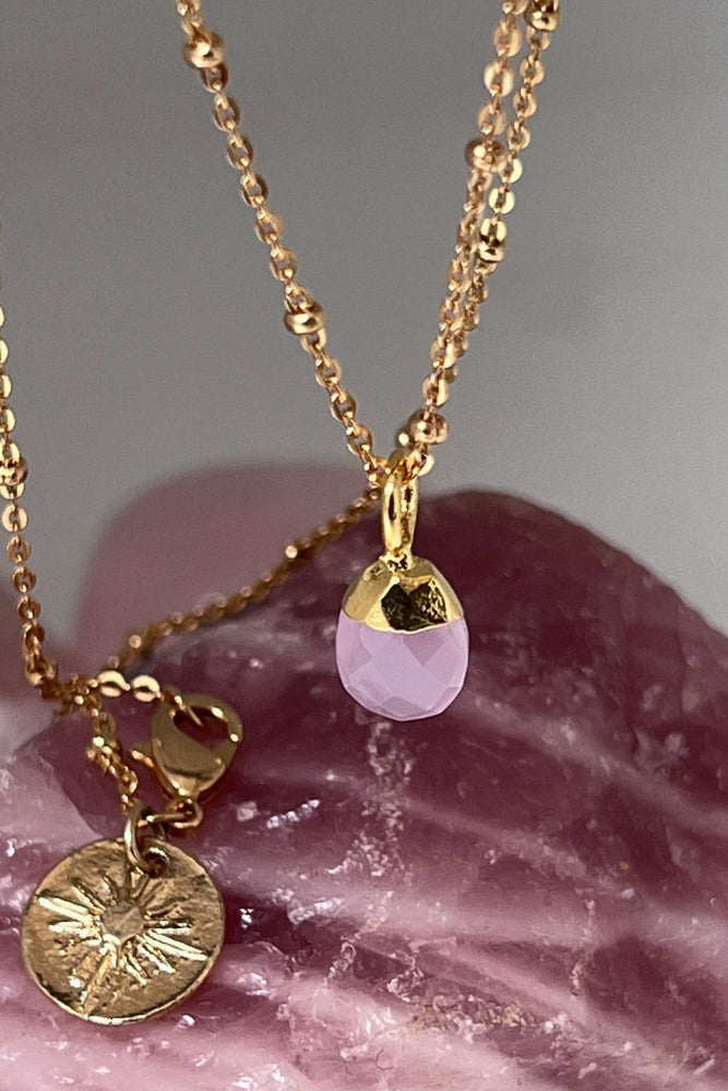 Pink Chalcedony Briolette Pendant Necklace