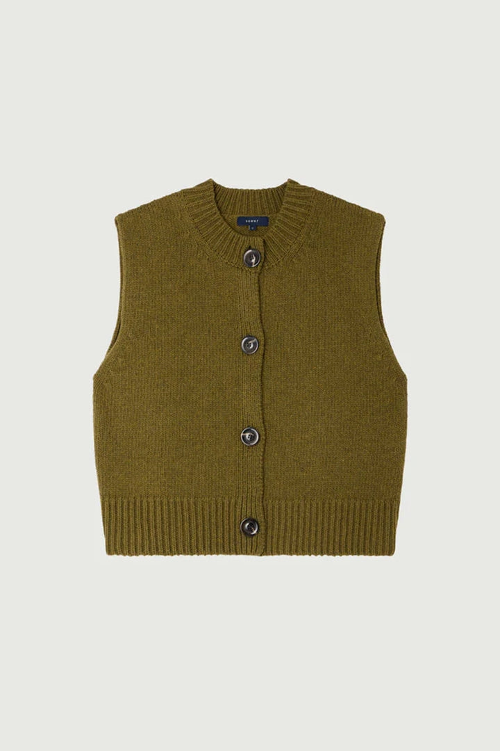 Ivana Wool Sleeveless Cardigan - Olive Green
