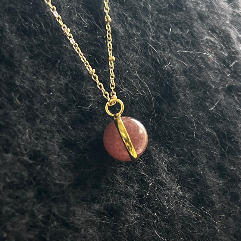 Magic Strawberry Quartz Ball Pendant Necklace