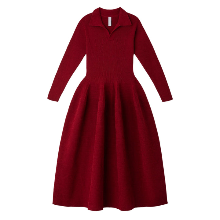 Pottery Velvet Long Sleeve Dress - Maroon Red