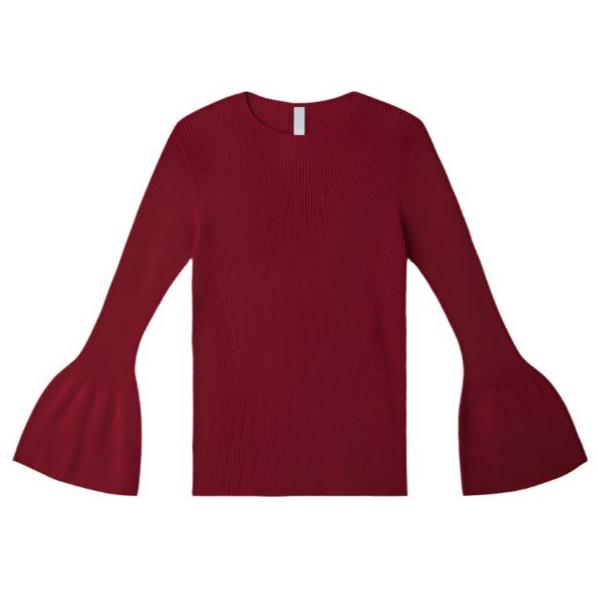 Soft Portrait Bell Sleeve Top - Maroon Red